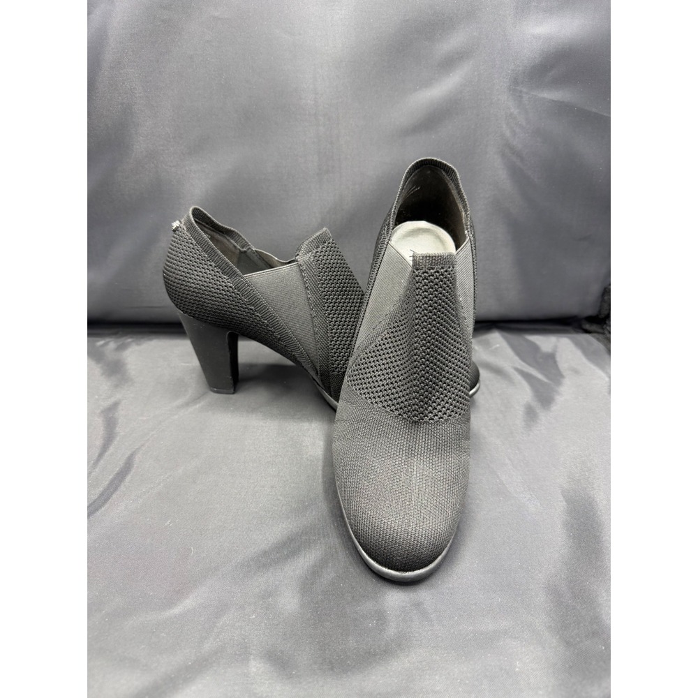Anne Klein AK Xios Black Stretch Knit Block Heel Booties Women 10M